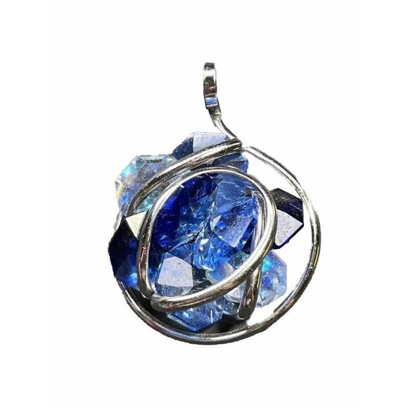 Source Unknown Jewelry - Pendant Silver 925 Made In Italy Blue Round Cluster Crystals Signed